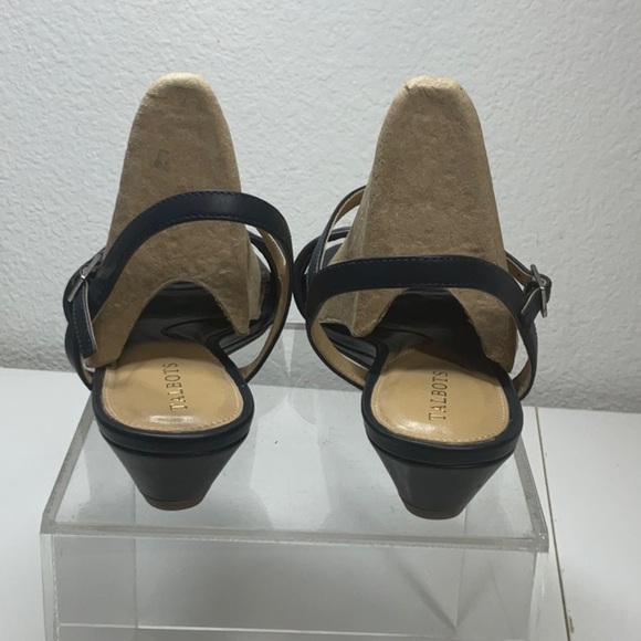Talbots Capri Woven Leather Wedge Sandals Navy 9.5 - Picture 6 of 8